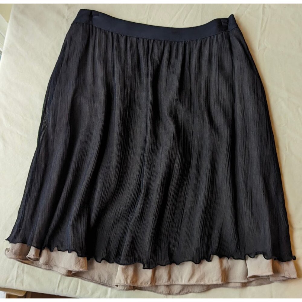 100% silk flowy black chiffon skirt with nude slip showing